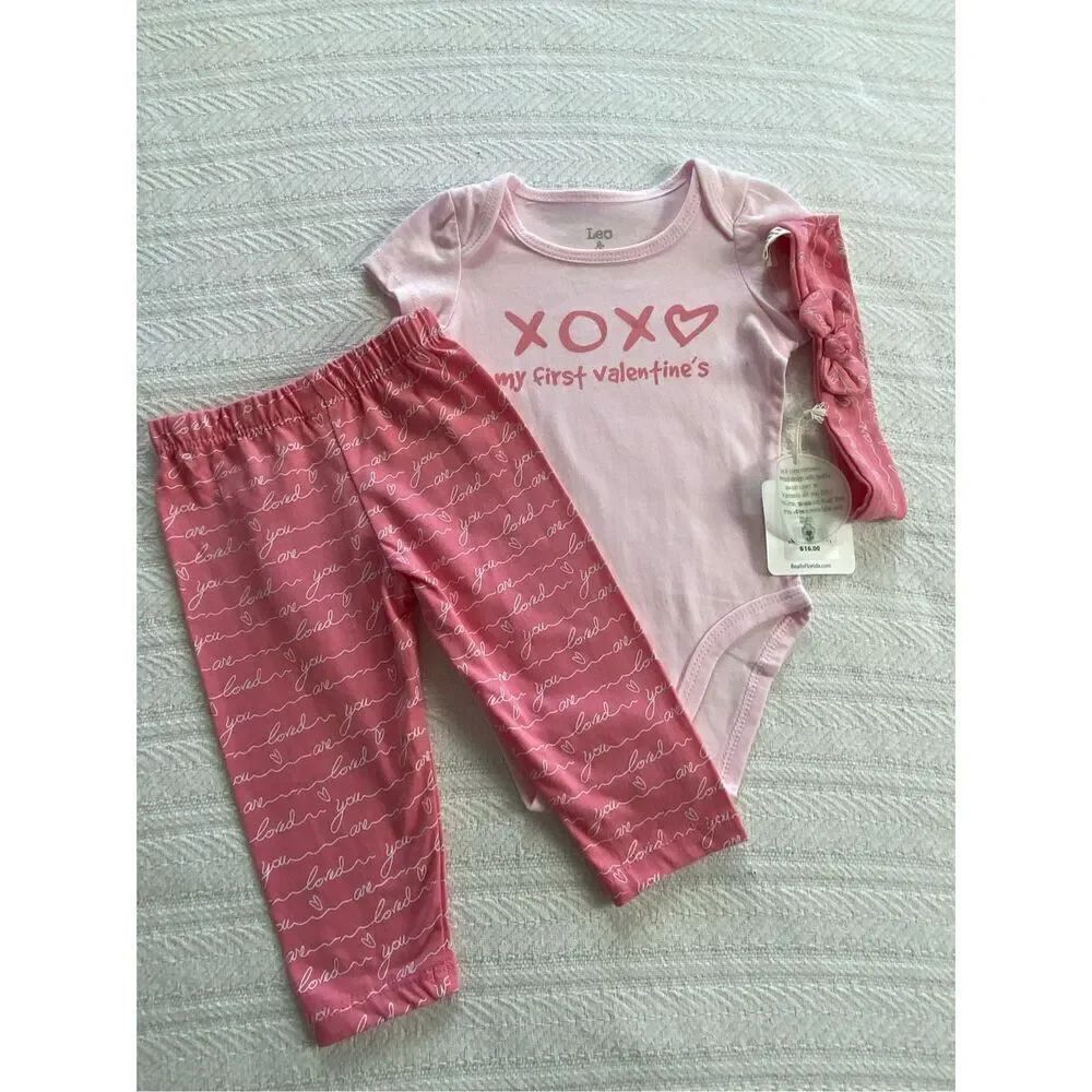 LEO & LUNA Girl’s 3-6 M 3-Piece Valentine Pants Set